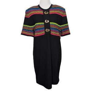 Vintage 80s Knit Dress Womens Size Large Black Wool Blend Steven Fabrikant